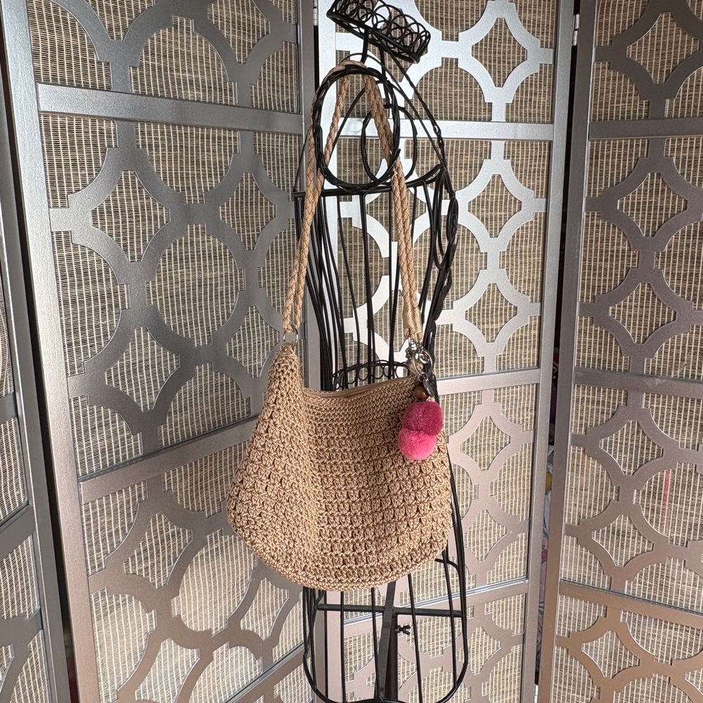 The Sak Tan Crochet Shoulder Bag with Pink Key - Picture 16 of 16